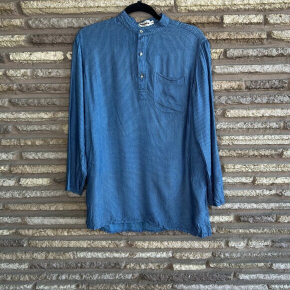 Fabindia Men's Blue Kurta Tunic Button Silk Blend Indian Shirt Size 36 - Picture 2 of 8